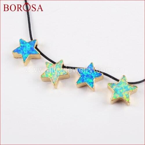 BOROSA Wholesale 10mm Gold Color Star Shape Manmade Opal Beads Fashion Japanese Opal Pendant Bead for Jewelry Making G1509