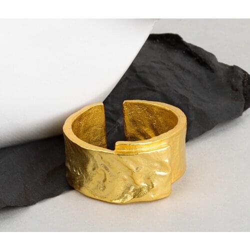 VENTFILLE 925 Sterling Silver Open Wide Rings New Trendy Vintage Elegant Design Simple Irregular Texture Party Jewelry for Women