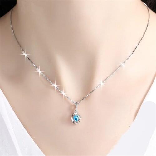 Sterling Silver Color 925 Necklace Blue Sapphire Topaz Pendant Womens Fashion Retro S925 Necklace Gemstone Jewelry Pendants