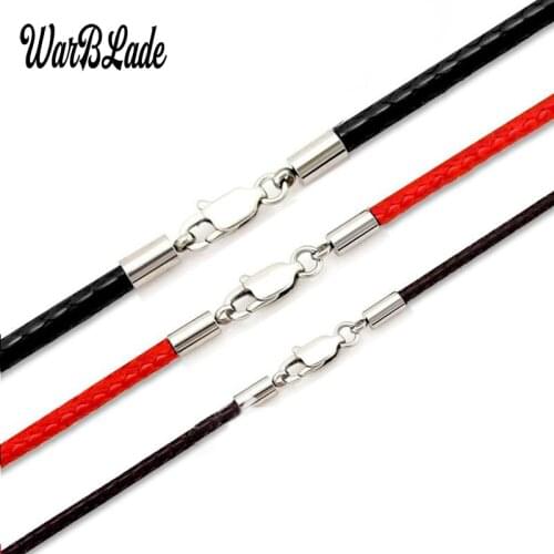 3pcs Leather Waxed Cord Necklace Stainless Steel Lobster Clasp Connector Round Leather Rope Chain For DIY Jewelry 1.5mm 2mm 3mm
