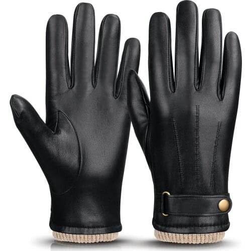 OZERO Luxury Mens Nappa Leather Winter Gloves with Thermal Cashmere Wool for Dress Driving Hands Warm