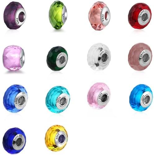 Silver Plated Bead Pink Yellow Red Color Round Diy Bead For Women Diy Pandora Charms Bracelets Bangles Necklace