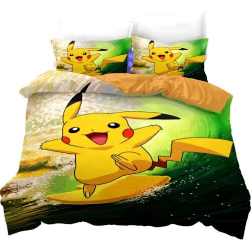 Pokemon Pikachu Bedding Set Duvet Cover and Pillowcase Anime Cartoon Cute Full Size Bed Set Comforter Set for Bedding