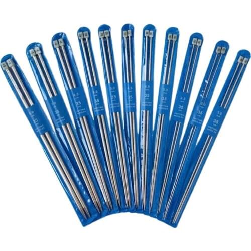 Q9QF 11 Pairs Stainless Steel Single Pointed Knitting Needle Set DIY Crafts Sweater Weaving Tools Crochet Hook Staight Needle