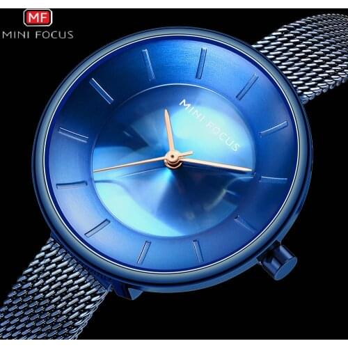 MINIFOCUS Luxury Brand Ladies Quartz Watch Blue Stainless Steel Watches Mesh Strap Waterproof Fashion Elegant Women Wristwatch
