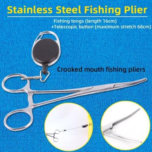 Stainless Steel Fishing Plier Scissor Line Cutter Hook Remover Forceps Tackle Curved Tip Clamps Fishing Tools Telescopic buckle