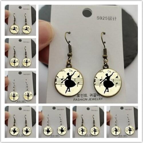 Ballet dancer figure silhouette earrings glass convex ballet girl oil painting earrings suitable for girls who like to dance