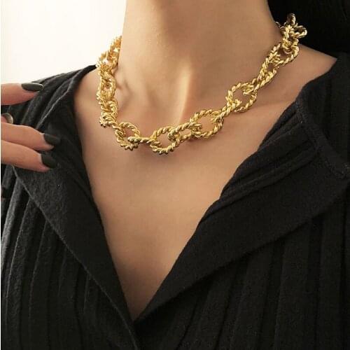 SRCOI Trendy Geometric Cross Twist Chain Simple Exaggerated Punk Aluminum Clavicle Chain Women Hip Hop Jewelry Accessories