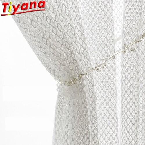 Grey/Blue/White Geometric Hollow Tulle Curtains for Living Room Modern Diamond Mesh Screens for Bedroom Balcony #VT