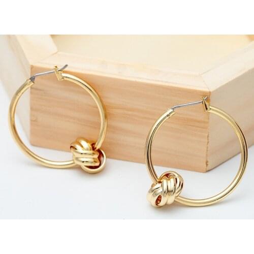 SRCOI Unique Alloy Knotted Hoop Earrings Gold Silver Color Simple Cute Round Circle Earrings Fashion Huggie Brincos Oorbellen