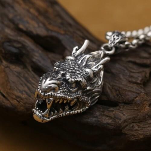 Handmade 925 silver dragon pendant vintage thai silver dragon head man pendant punk jewelry necklace pendant