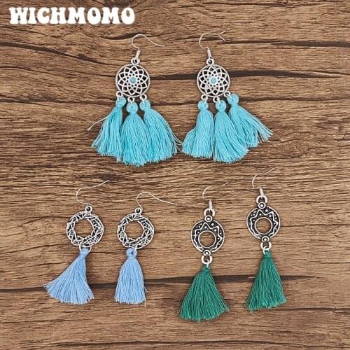 WICHMOMO Retro Bohemia Zinc Alloy Round Tassels Earrings Womens Accessories Gifts EST017