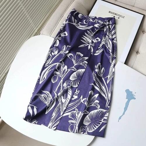 Dave&Di Midi England Style Fashion Elegant Tropical Paisley Printing Faldas Mujer Moda 2021 Casual Skirt Women