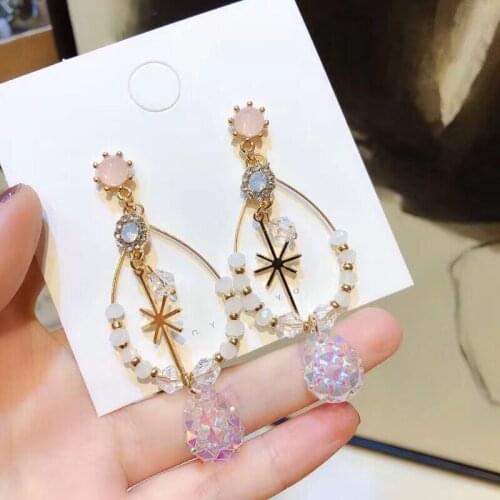 2019 new European and American fashion water drop inlaid rhinestone temperament ladies long earrings