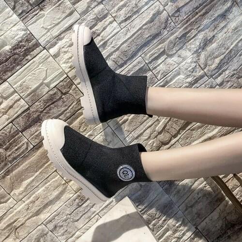 QWEDF 2019 Sneakers Women Knit Upper Breathable Shoes Sock Boots Woman Chunky Shoes High Top Shoes For Women Schoenen X9-95