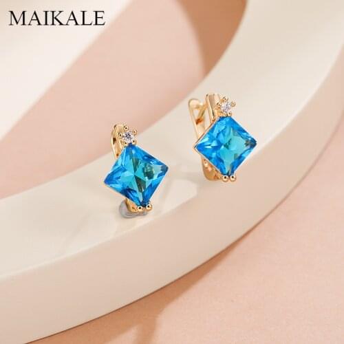 MAIKALE Classic Design MultiColor Zirconia Stud Earrings for Women Jewelry Small Earrings Wedding Party Gifts High Quality