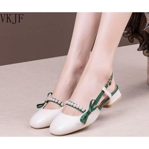 Summer Chic High Heel Sexy Ladies Sandals Side Knot Faux Pearl Fashion Women Pumps Open Back Heel Female Shoes