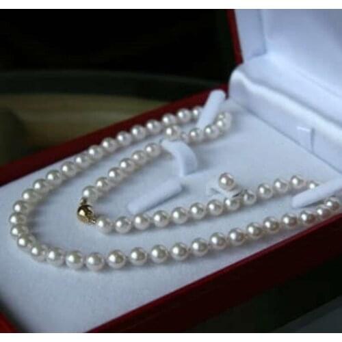 Women Gift word Love AAA 9-8MM White Akoya freshwater Cultured Pearl Necklace -jewelry