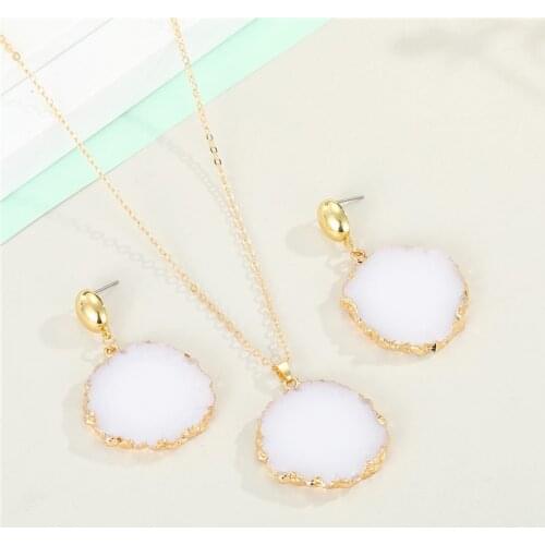 Dayoff 1 PC Resin Simulation Stone Necklace For Women Gift Jewelry Statement Geometric Irregular Round Necklace Clavicle Chain