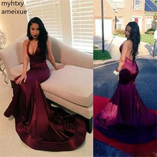 Wine Red In Stock Sexy Plus Size Evening Dresses Mermaid Floor Length Back Evening Gowns Sweep Train Custom Made Robe De Soiree