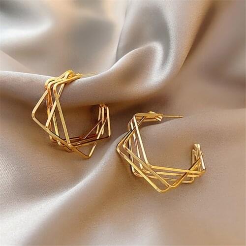 Trendy Geometric Gold Color Hoop Earrings for Women Minimalist Circle Hollow Out Pendant Open Earrings Fashion Jewelry Brincos