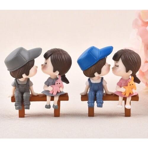 1set Cute Sweety Lovers Couple Chair Figurines Miniatures Garden Gnome Moss Valentines Day Gift Resin Fairy Garden Decoration