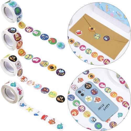 1Roll Cute Cartoon Reward Sticker Children Kindergarten School Encouragement Scrapbooking Decoration Stationery Tearable Sticker