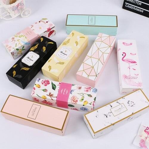 10pcs Rectangular Cardboard Biscuit Boxes Marbling Cookies Packaging Box Baking Macaron Chocolate Paper Box Party Supplies