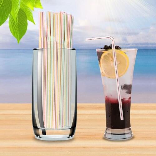 1000pcs Plastic Drinking Straws 8 Inches Long Multi-Colored Striped Bedable Disposable Straws Party Multi Colored Rainbow Straw