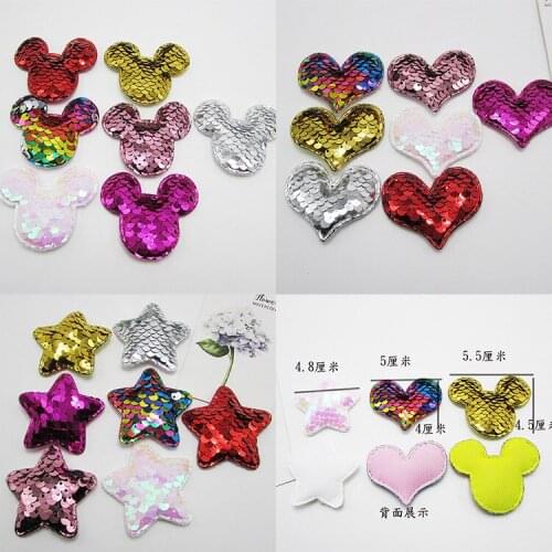 30pcs/lot Glitter Paillette Heart Padded Patches Appliques For Clothes Sewing Supplies DIY Craft Decoration