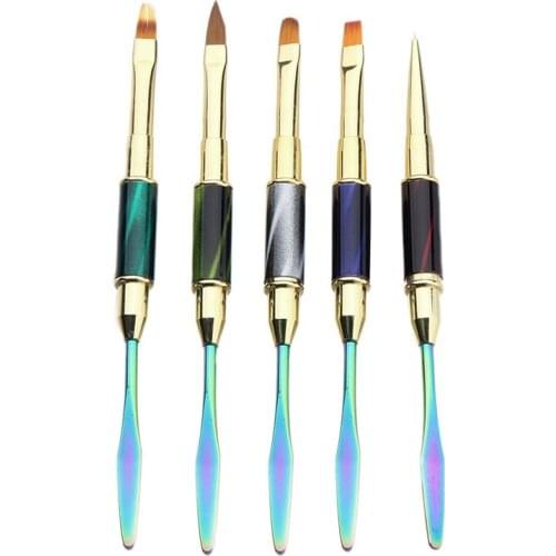 5Pcs Dual Ended Nail Art UV Gel Extension Builder Painting Pen Brush UV Gel Remover Spatula Stick Nail Manicure Tool