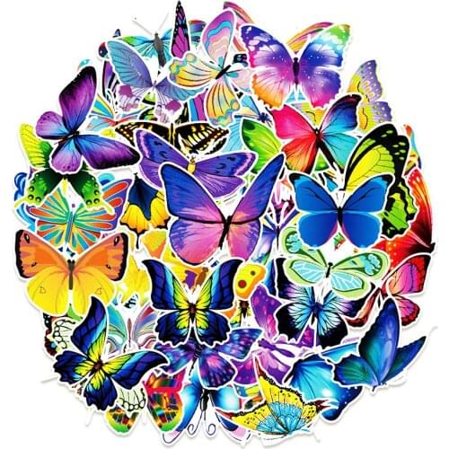 50pcs/lot colorful beautiful cartoon butterfly mobile phone decoration stickers waterproof and repeatable stickers