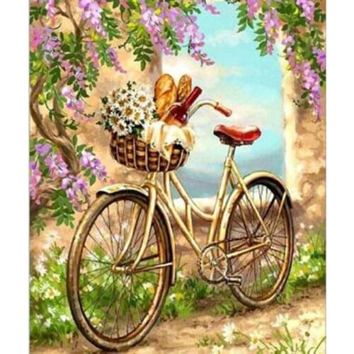 5D DIY Diamond Painting Square Round Diamond Landscape Painting Flower Bicycle Picture Cross Stitch Home Decoration Gift WG2825
