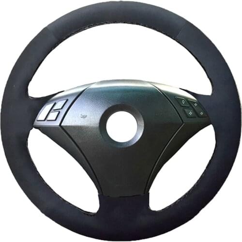 Auto Black Alcantara Leather Suede Hand-Stitched Car Steering Wheel Cover for BMW 530 523 523li 525 520li 535 545i E60