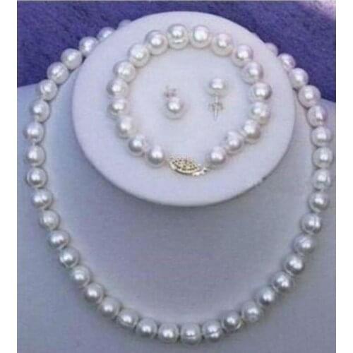 Free P&P****7-8mm Natural White Cultured Pearl Necklace Bracelet Earrings Set Hand Knotted