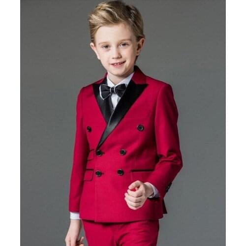 Bridalaffair Jacket with Pants 2 Pieces Set Boys Suits for Weddings Kids Prom Suit Red Wedding Suits for Boys Children Clothing
