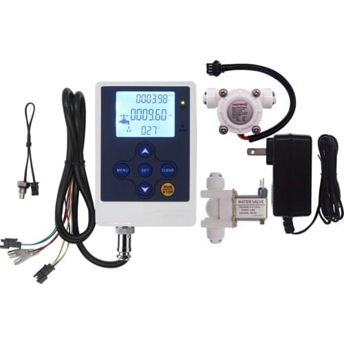 Water Flow Controller Quantitative Volume Rate Counter LCD Display+G1/4" Flow Sensor Meter+Solenoid Valve Quick Connect