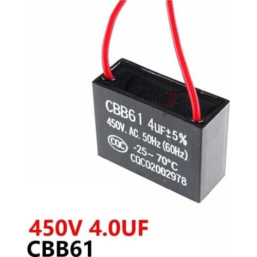 CBB61 fan starting capacitor 450VAC 4UF with line capacitance lead length 10CM