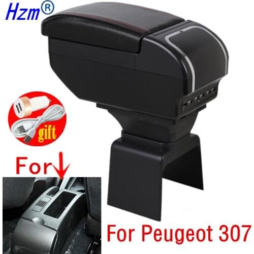 For Peugeot 307 central container armrest box PU Leather auto car-styling central Store content box cup holder accessories