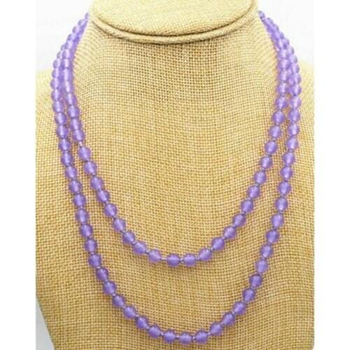 Long 50" 6mm purple jade gemstone bead jewelry necklace