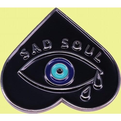 Nazar against Evil Eye Lucky Charm Heart Shape Goodluck enamel pin Sad Eyes Crying Girl Emo Punk Goth brooch