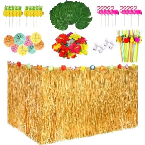 Hawaiian table skirt DIY Plastic Luau Flower Grass Skirt Beach Wedding/Party Garden Decoration Suits Hibiscus Tablecloth