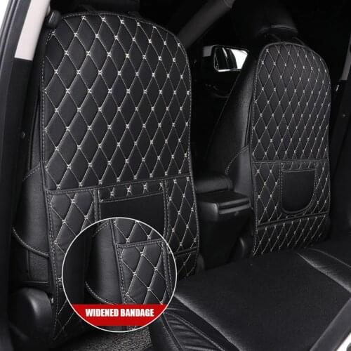 Leather Car Kick Mat with Phone Storage Pocket Auto Seat Back Protector Waterproof Backseat Protection Cover Kids Ant-kick Mats