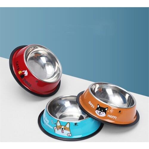Pet Dog Bowl Stainless Steel Travel Animal Print Feeding Food Bowls Big Dogs Drinking Water Dishes Fit All Pets Puppy Cat Feeder