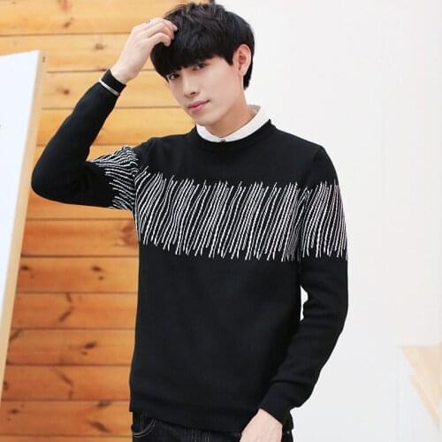 Thintenda 2017 Autumn Korean Sweater Men Pullover Fashion O-neck Long-sleeves Knitted Striped Casual Tops Striped Mens Sweaters