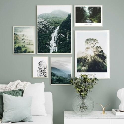 Nordic Fog Forest owl Animal Canvas Wall Art Print Painting Mountain Lake Landscape Poster Nature Decorative Picture Home Decor