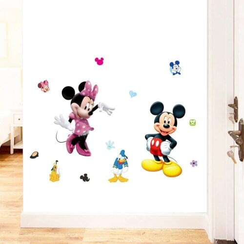 Cartoon Disney Mickey Minnie Wall Stickers For Kids Boys Girls DIY Bedroom Wall Decal Home Living Room Decor Art Mural Wallpaper