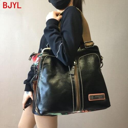 2020 new original leather Women handbags female fashion large capacity printing flowers shoulder bag portable slung leather bags