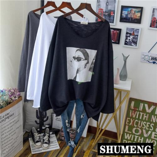 Spring and Autumn New Fashion Large Size Cotton Tee Shirt Leisure Printed Long-Sleeved Hip-hop T-shirt Students Oversized Top