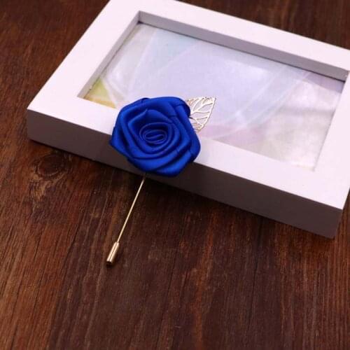 New Royal Blue Best Man Groom Boutonniere Silk Satin Rose Flower men buttonhole Wedding Party Prom Man Suit Corsage Pin Brooch